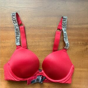 Victoria's Secret Vibrant Red Bra with Sparkling Straps